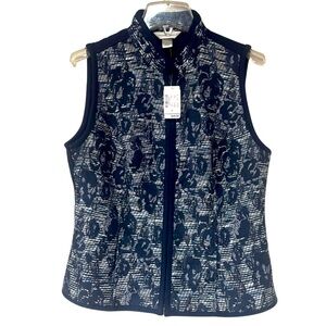 NWT Christopher & Banks Navy Blue, White Embroidered Zip Vest Sz S